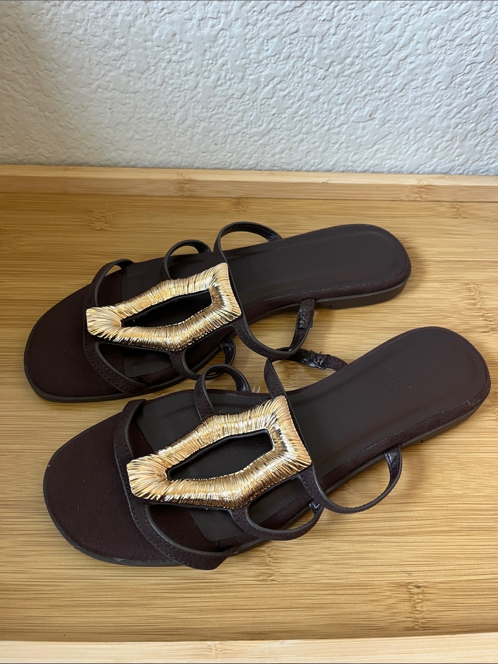 Universal Thread Dark Brown Slide Sandals with Gold Accent
